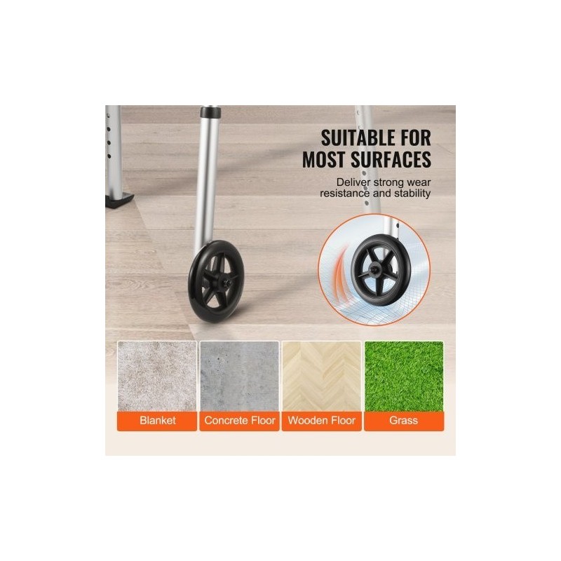 Taittuva alumiininen kävelyteline korkeussäädöllä 775–955 mm 5-tuumaisten etupyörien kantavuus 350 paunaa