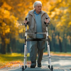 Taitettava korkeussäädettävä kevyt alumiinikävelyteline irrotettavilla käsituilla ja etupyörillä kantavuus 204 kg