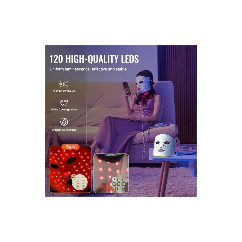 LED-valoterapia-naamio silikoni kasvoille seitsemänvärinen 850 nm lähi-infrapunavalo johdoton