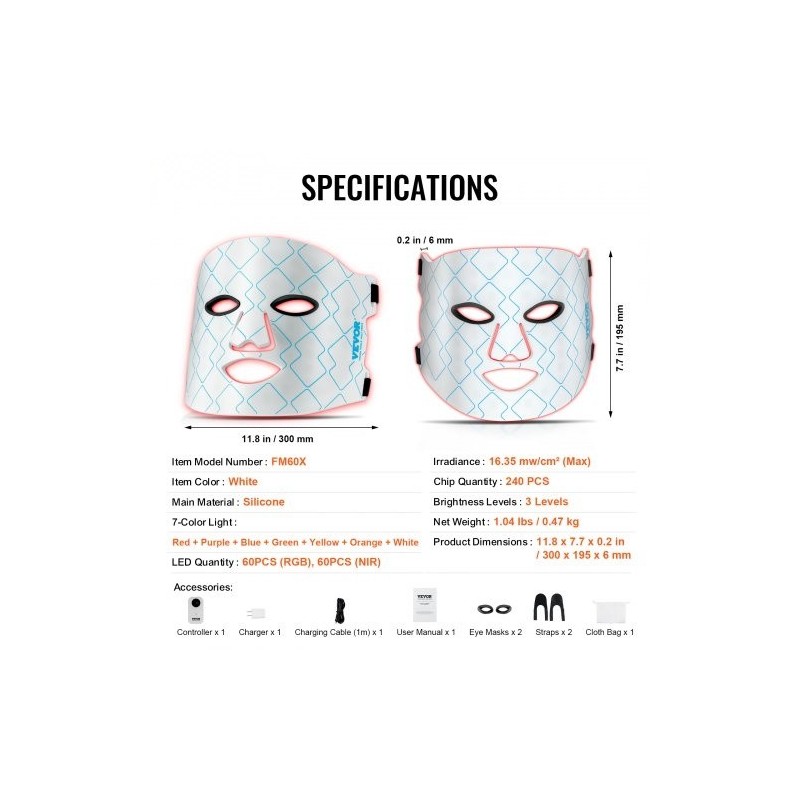 LED-valoterapia-naamio silikoni kasvoille seitsemänvärinen 850 nm lähi-infrapunavalo johdoton