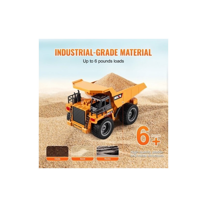 Kauko-ohjattava kippiauto mittakaava 1:18 9-kanavainen metallinen ohjaamo muovinen lava 2 ladattavaa akkua