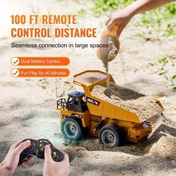 Kauko-ohjattava kippiauto mittakaava 1:18 9-kanavainen metallinen ohjaamo muovinen lava 2 ladattavaa akkua