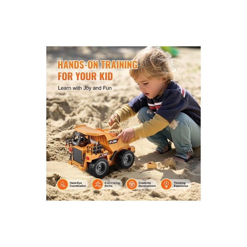 Kauko-ohjattava kippiauto mittakaava 1:18 9-kanavainen metallinen ohjaamo muovinen lava 2 ladattavaa akkua