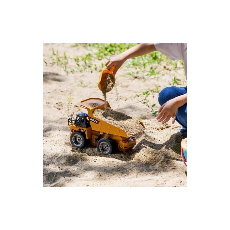 Kauko-ohjattava kippiauto mittakaava 1:18 9-kanavainen metallinen ohjaamo muovinen lava 2 ladattavaa akkua