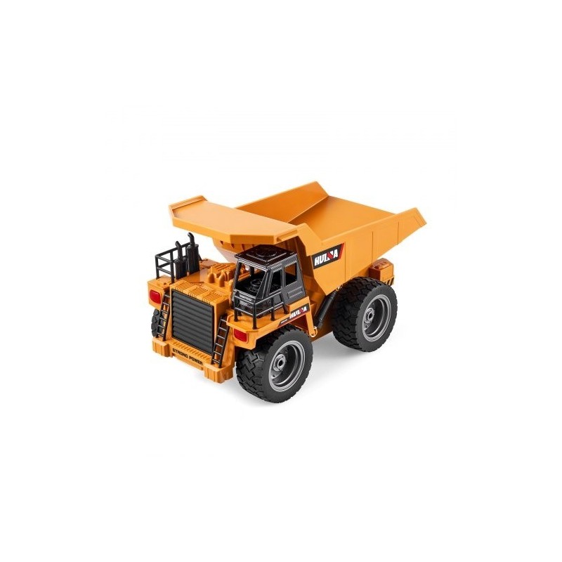 Kauko-ohjattava kippiauto mittakaava 1:18 9-kanavainen metallinen ohjaamo muovinen lava 2 ladattavaa akkua