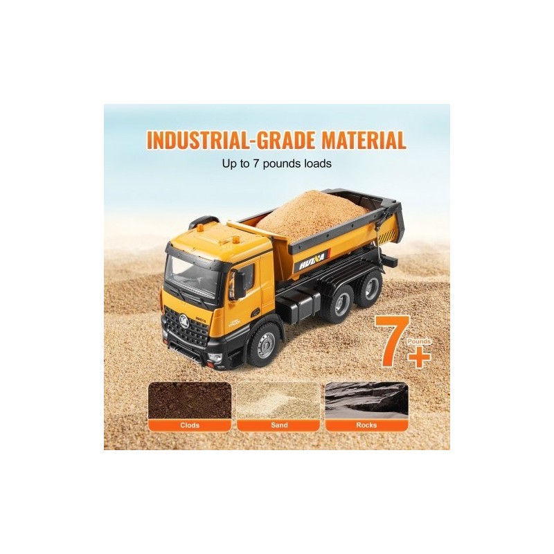 Radio-ohjattava kippiauto 1:14 muovi sinkkiseos 10 kanavaa 2 ladattavaa akkua työmaaleikkeihin