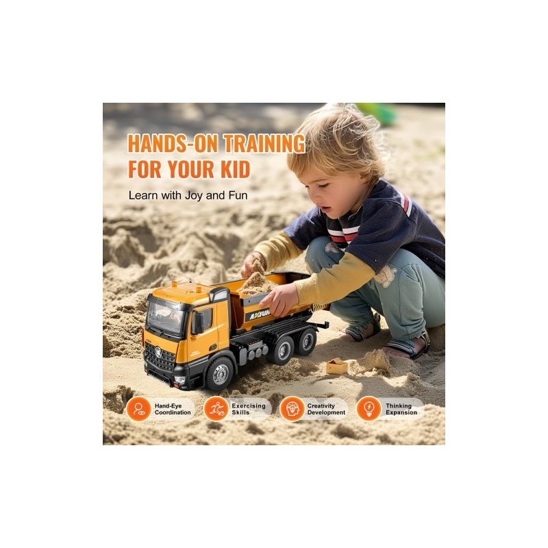 Radio-ohjattava kippiauto 1:14 muovi sinkkiseos 10 kanavaa 2 ladattavaa akkua työmaaleikkeihin