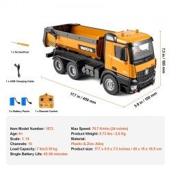 Radio-ohjattava kippiauto 1:14 muovi sinkkiseos 10 kanavaa 2 ladattavaa akkua työmaaleikkeihin