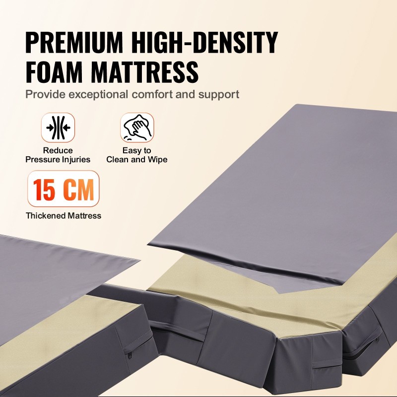 Sairaalasänky täyssähköinen 5-toiminen 250 kg kantavuus vesitiivis patja lukittavat pyörät