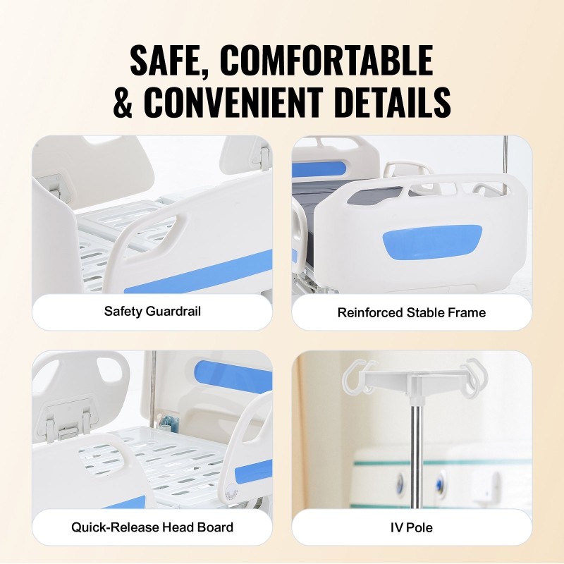 Sairaalasänky täyssähköinen 5-toiminen 250 kg kantavuus vesitiivis patja lukittavat pyörät