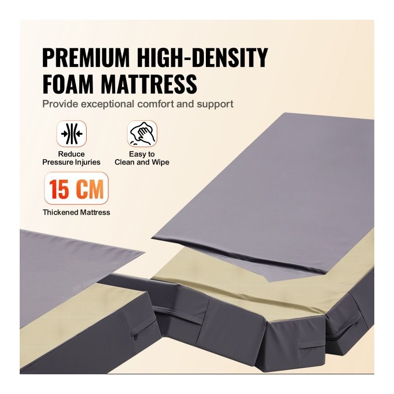 Täyssähköinen 5-toimintoinen sairaalasänky sydäntuoliasennolla vesitiivis vaahtomuovipatja mukana 250 kg kantavuus