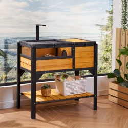 Puunen kilpikonnien terraario setripuu sisä- ja ulkokäyttöön korkeilla jaloilla valaisintelineellä