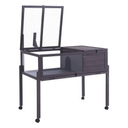 Puinen kilpikonnakoti setripuu 965x610x825 mm sisä ja ulkokäyttö metalliverkko jalustarunko pyörillä