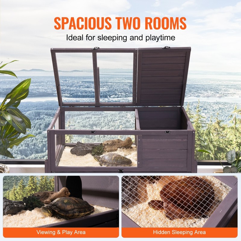 Puinen kilpikonnakoti setripuu 965x610x825 mm sisä- ja ulkokäyttö metalliverkko jalustarunko pyörillä