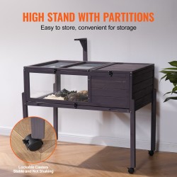 Puinen kilpikonnakoti setripuu 965x610x825 mm sisä- ja ulkokäyttö metalliverkko jalustarunko pyörillä