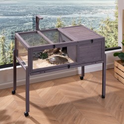 Puinen kilpikonnakoti setripuu 965x610x825 mm sisä- ja ulkokäyttö metalliverkko jalustarunko pyörillä