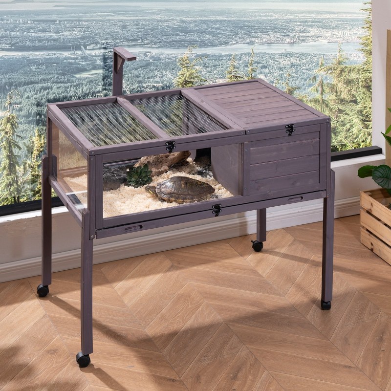 Puinen kilpikonnakoti setripuu 965x610x825 mm sisä- ja ulkokäyttö metalliverkko jalustarunko pyörillä