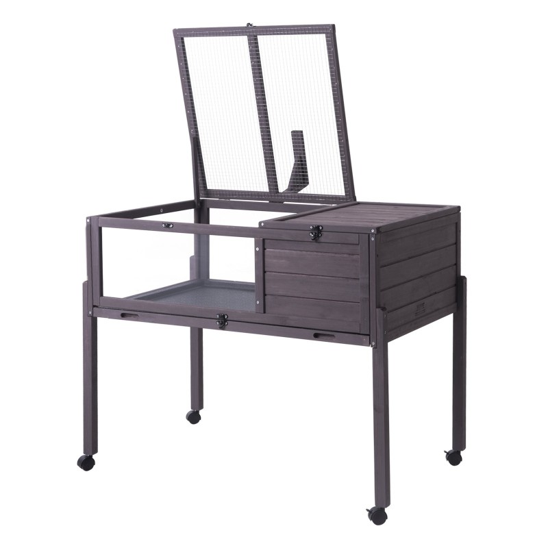 Puinen kilpikonnakoti setripuu 965x610x825 mm sisä- ja ulkokäyttö metalliverkko jalustarunko pyörillä