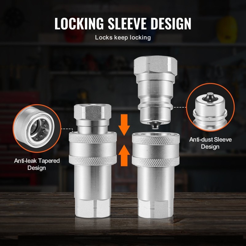 Kapearunkoiset puoli tuuman NPT hydrauliikkaliittimet 2 paria 4 suojatulppaa kromipinnoitettu hiiliteräs