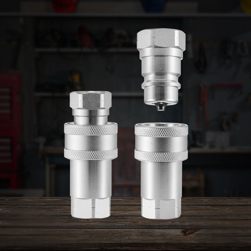 Kapearunkoiset puoli tuuman NPT hydrauliikkaliittimet 2 paria 4 suojatulppaa kromipinnoitettu hiiliteräs