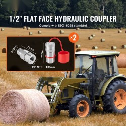 Tasapintaiset hydrauliikkaliittimet 1/2 tuuman NPT 2 paria 4 pölysuojaa kromipinnoitettu hiiliteräs ISO16028