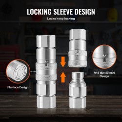 Tasapintaiset hydrauliikkaliittimet 1/2 tuuman NPT 2 paria 4 pölysuojaa kromipinnoitettu hiiliteräs ISO16028