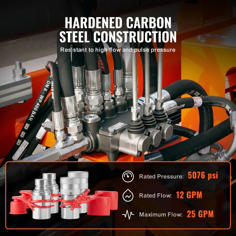 Tasapintaiset hydrauliikkaliittimet 1/2 tuuman NPT 2 paria 4 pölysuojaa kromipinnoitettu hiiliteräs ISO16028