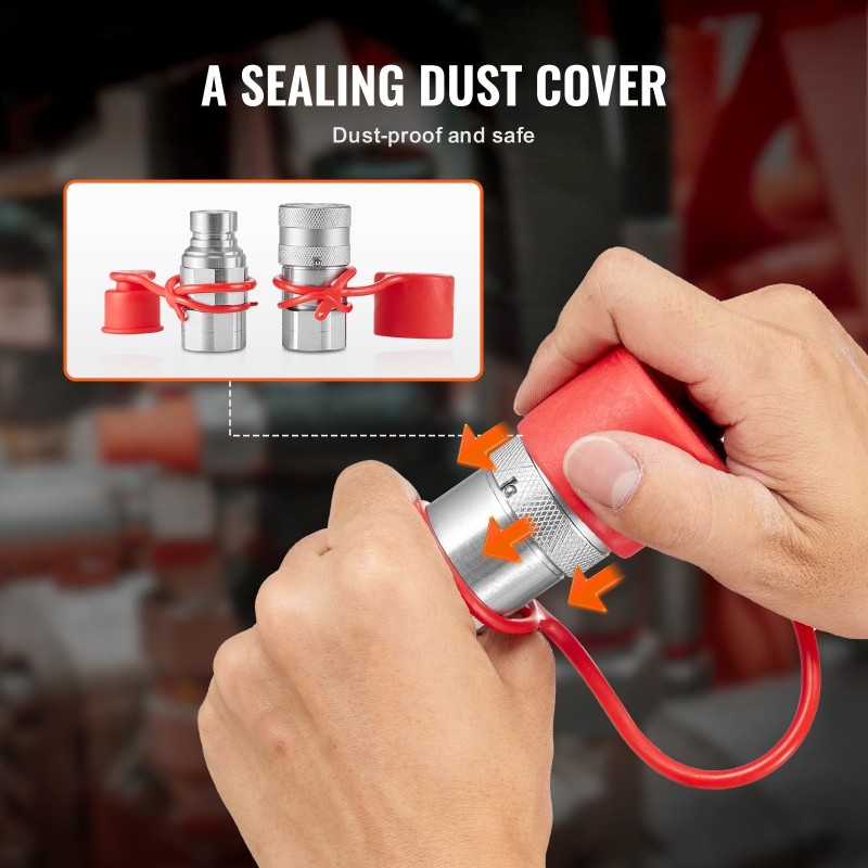 Tasapintaiset hydrauliikkaliittimet 1/2 tuuman NPT 2 paria 4 pölysuojaa kromipinnoitettu hiiliteräs ISO16028