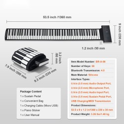 Rullattava 88-koskettiminen silikoninen piano 128 ääntä 128 rytmiä ladattava akku LED-näyttö MIDI-toiminto