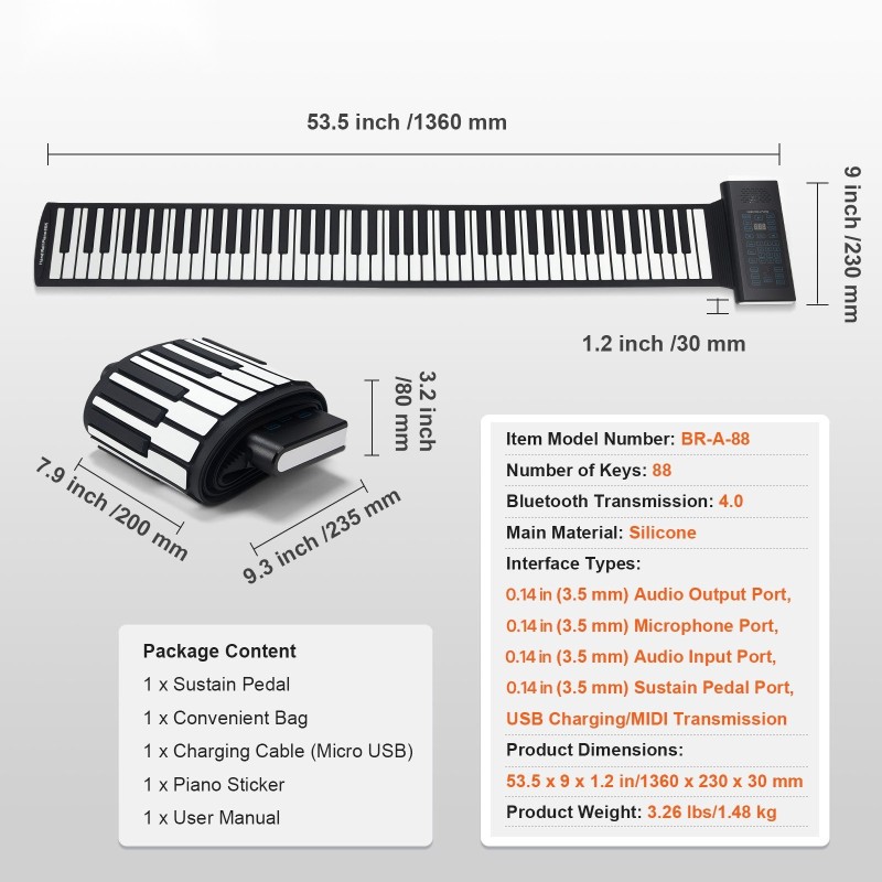 Rullattava 88-koskettiminen silikoninen piano 128 ääntä 128 rytmiä ladattava akku LED-näyttö MIDI-toiminto