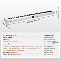 Taitettava 88-koskettiminen kosketinsoitin ABS-muovi ladattava Bluetooth 5.0 MIDI kosketusherkät koskettimet pedaaliliitäntä