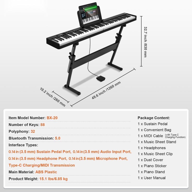 Taitettava digitaalipiano 88 kosketinta kosketusherkät koskettimet Bluetooth ja MIDI ladattava akku