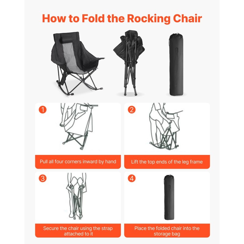 Taitettava lämmitettävä keinuva leirintuoli suurikokoinen puuvillapehmusteinen teräsrunko kolmiportainen lämmitys