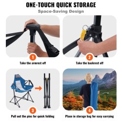 Seosterunkoinen retkituoli 600D kangas säädettävällä selkänojalla pehmustettu niskatuki 136 kg kantavuus