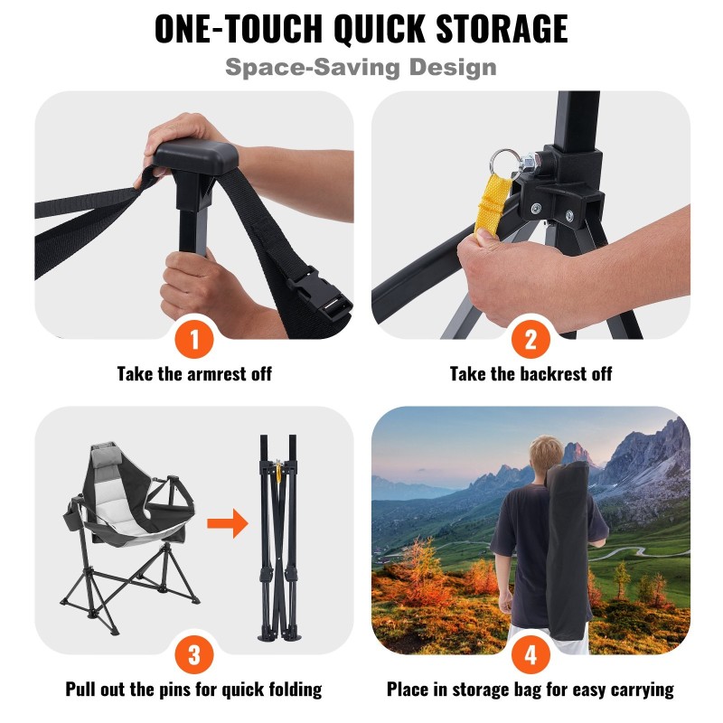 Taitettava retkituoli seosmetallirunko 136 kg kantavuus säädettävä selkänoja hengittävä verkkotäyte mukiteline