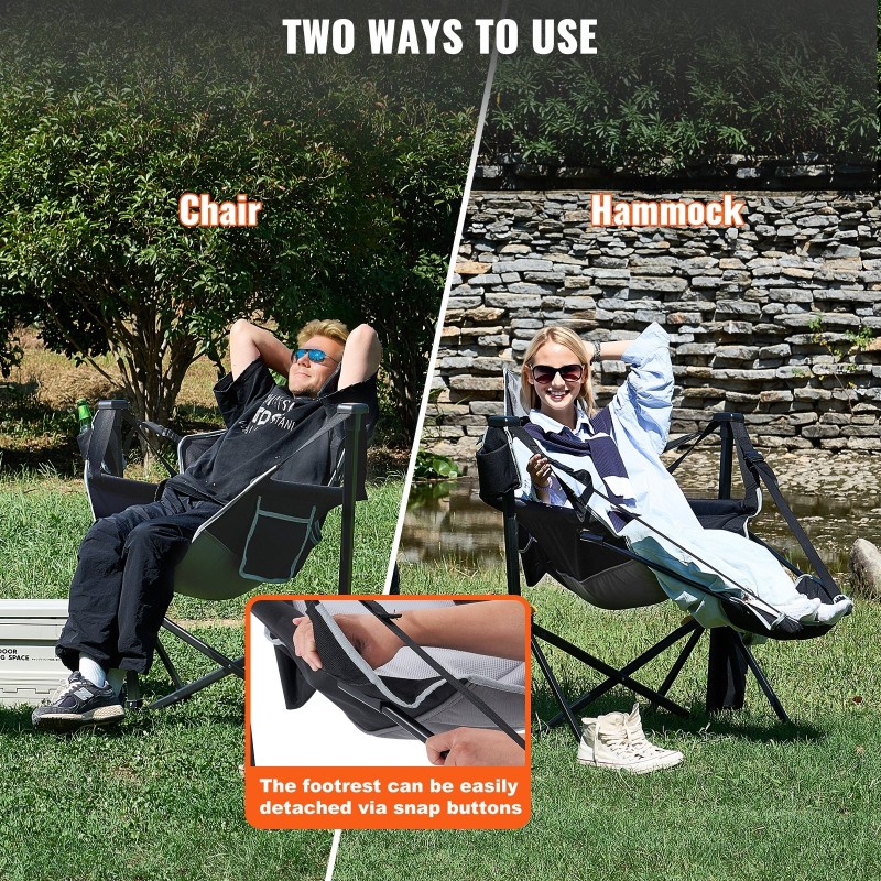 Säädettävä retkituoli musta seosteräsrunko 600D kestävä kangas hengittävä verkkotoppaus 136 kg kantavuus