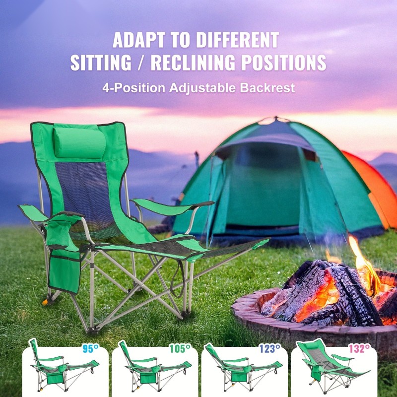 Säädettävä leirintätuoli seosteräsrunko 600D kangas 330 paunan kantavuus irrotettava jalkatuki pehmustettu niskatuki