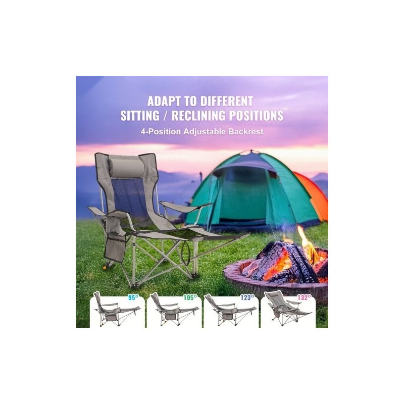 Taittuva retkituoli seosteräsrunko verkkokangas neliasentoinen selkänoja irrotettava jalkatuki niskatyyny