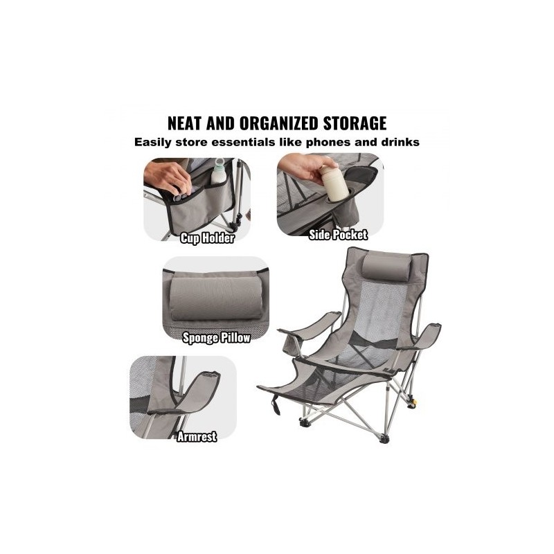 Taittuva retkituoli seosteräsrunko verkkokangas neliasentoinen selkänoja irrotettava jalkatuki niskatyyny