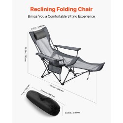 Lepotuoli rautarunkoinen verkkokangas ja Oxford-kangas 4-portainen irrotettava jalkatuki harmaa