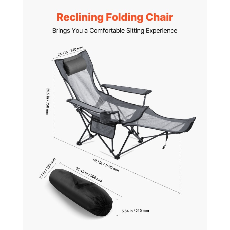 Lepotuoli rautarunkoinen verkkokangas ja Oxford-kangas 4-portainen irrotettava jalkatuki harmaa