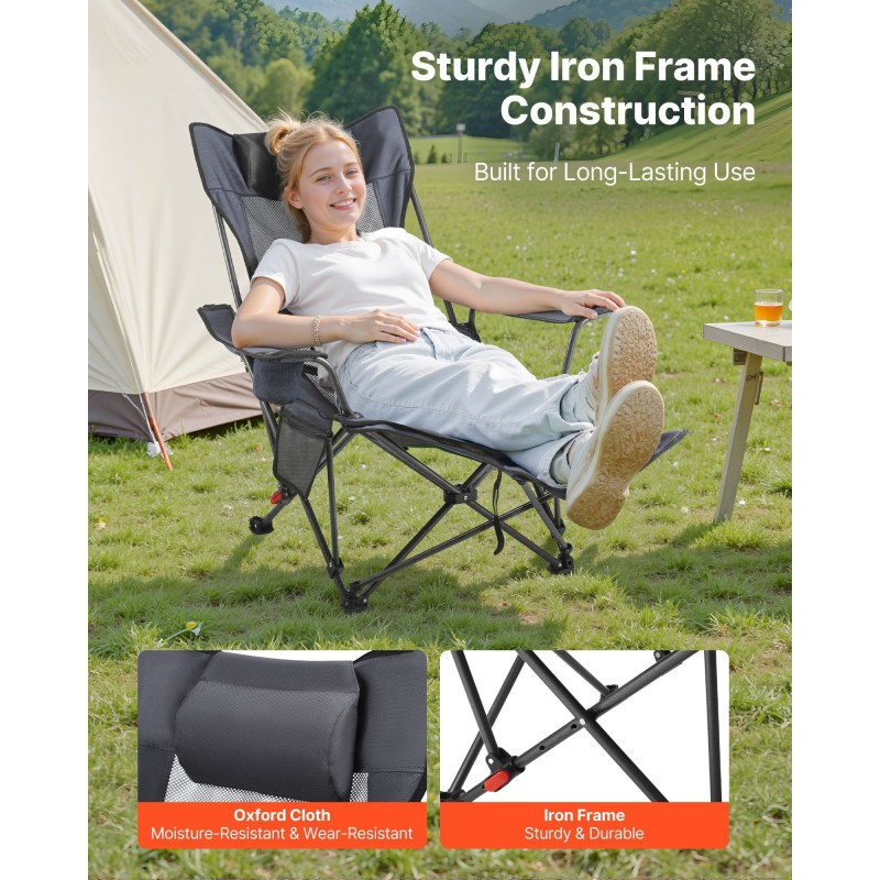 Lepotuoli rautarunkoinen verkkokangas ja Oxford-kangas 4-portainen irrotettava jalkatuki harmaa