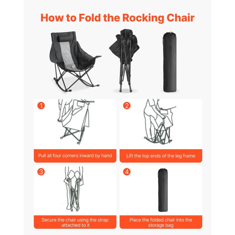 Taitettava keinutuolityylinen retkituoli puuvillapehmusteinen Oxford-kangas Q235-teräsrunko kantavuus 102 kg