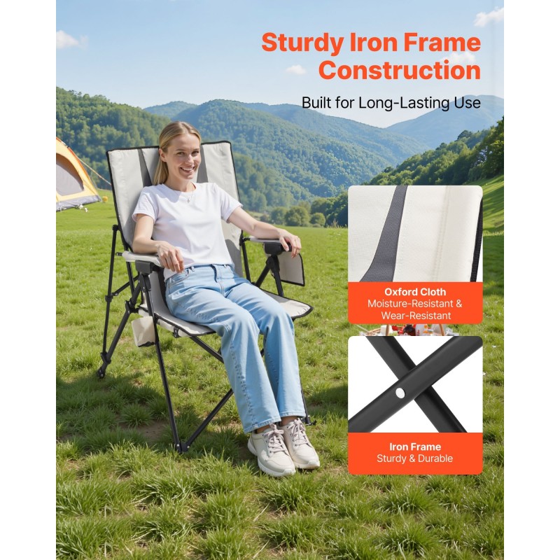 Korkeaselkäinen taitettava retkituoli Oxford-kangas Q235-teräsrunko 3 kallistusasentoa kantavuus 118 kg kantolaukku