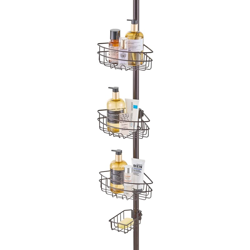 Kulmasuihkukori jännitetangolla ruostumatonta terästä säädettävä 39–125 tuumaa kolmihyllyinen saippuatelineellä