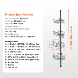 Kulmikas suihkuhylly jännitetangolla ruostumatonta terästä säädettävä 56–114 tuumaa neljä tasoa