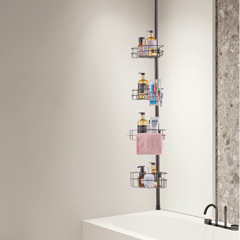 Suihkun kulmahylly ruostumatonta terästä säädettävä jousitangolla 56–114 tuumaa nelitasoinen