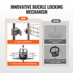 Suihkunurkkahylly säädettävä jousitangolla ruostumattomasta teräksestä 42–114 tuumaa 4 tasoa