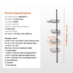 Suihkun kulmahylly ruostumatonta terästä 4 tasoa säädettävä 42–114 tuumaa