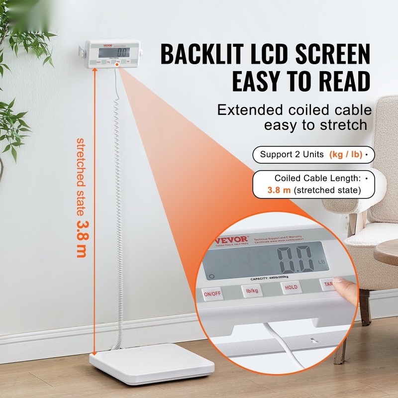 Kannettava digitaalinen lääkärivaaka ruostumattomasta teräksestä liukumaton alusta neljäsataaneljäkymmentä paunaa